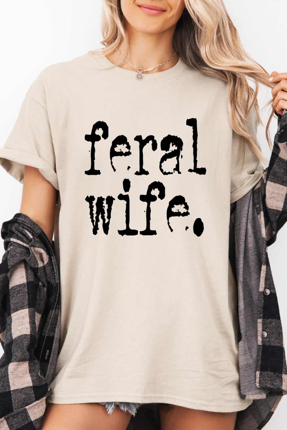 Retro Feral Wife Typography Design Tee For Women