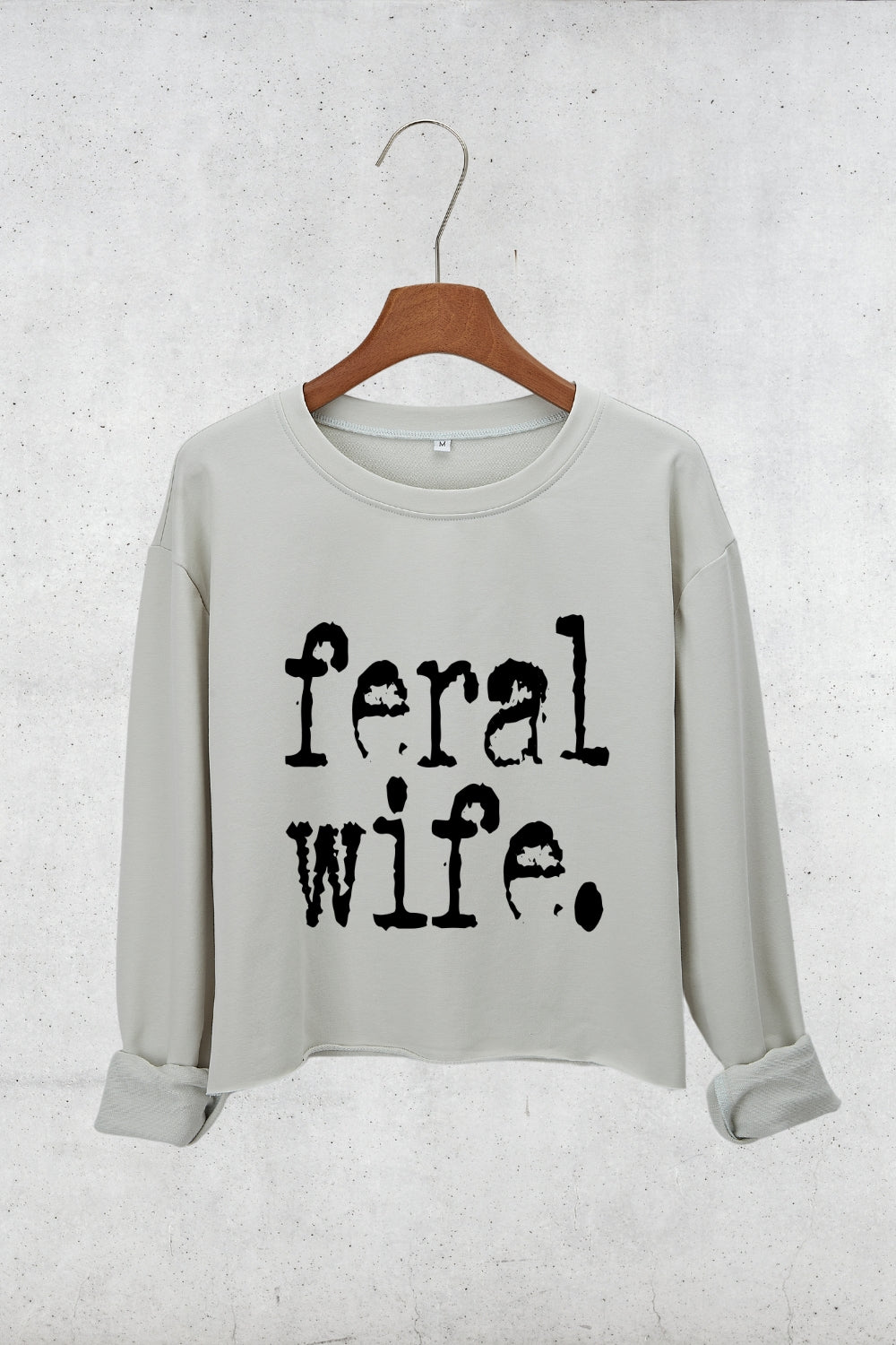 Retro Feral Wife Typography Design Crop Sweatshirt For Women