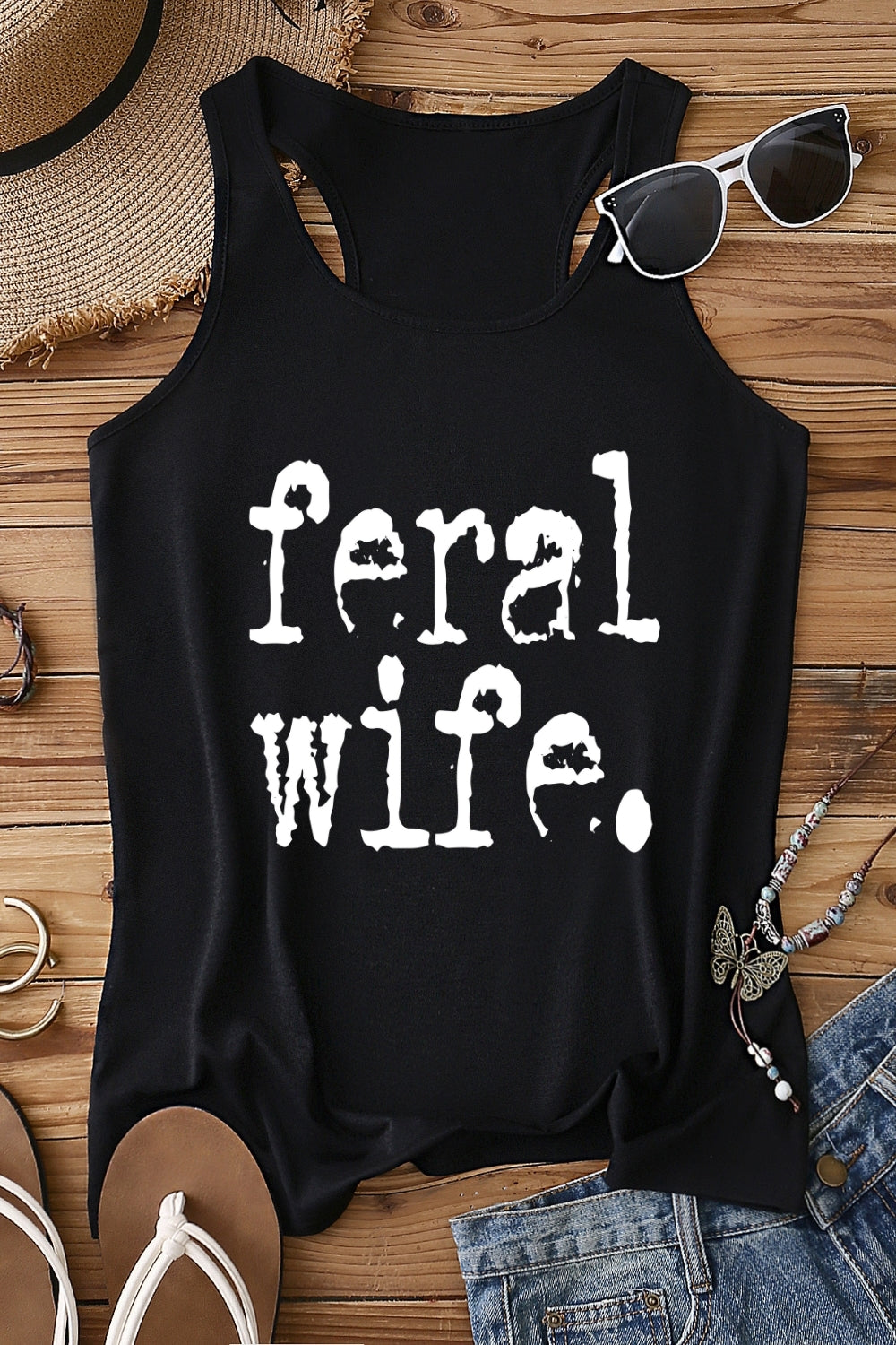 Retro Feral Wife Typography Design Tank Top For Women