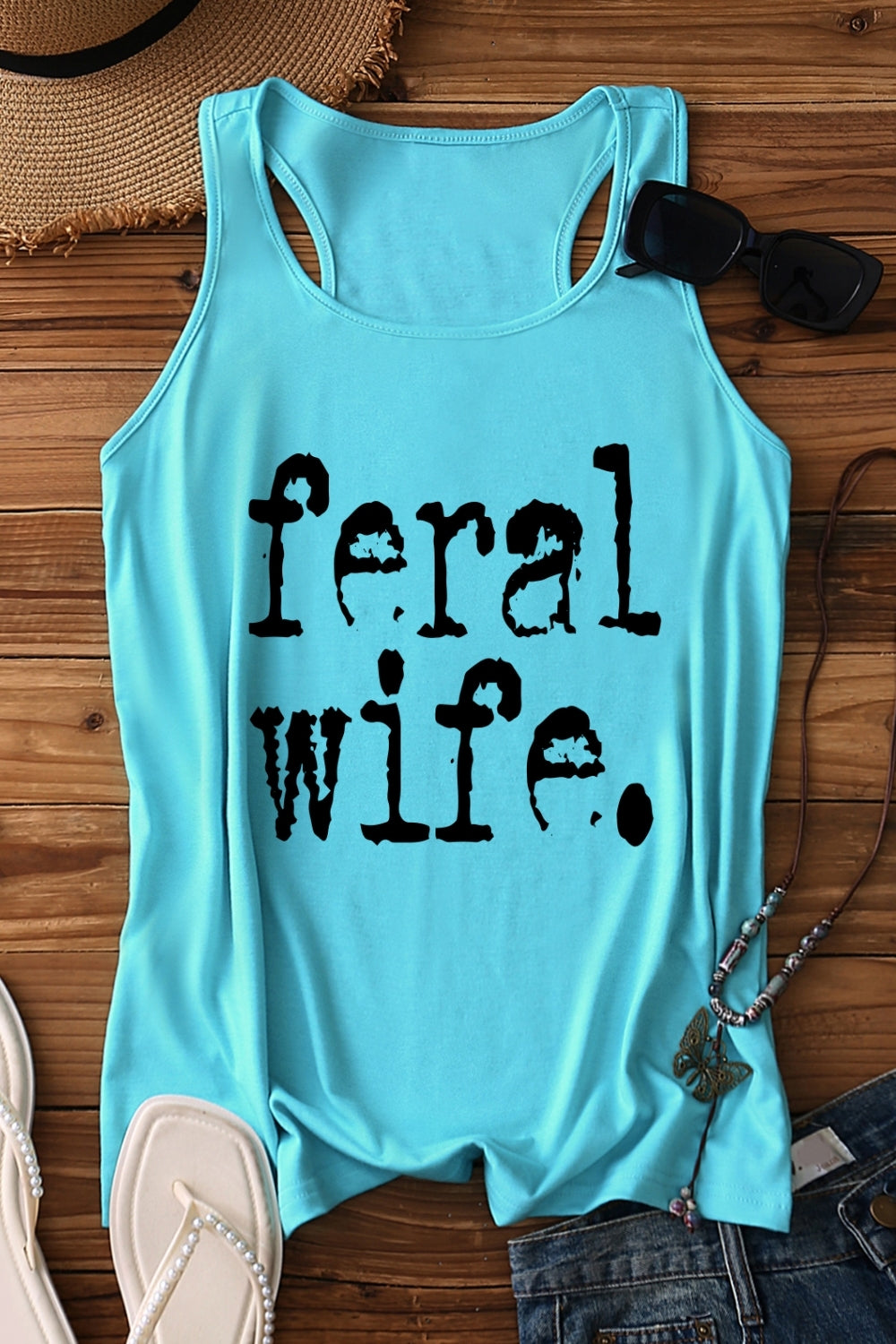 Retro Feral Wife Typography Design Tank Top For Women