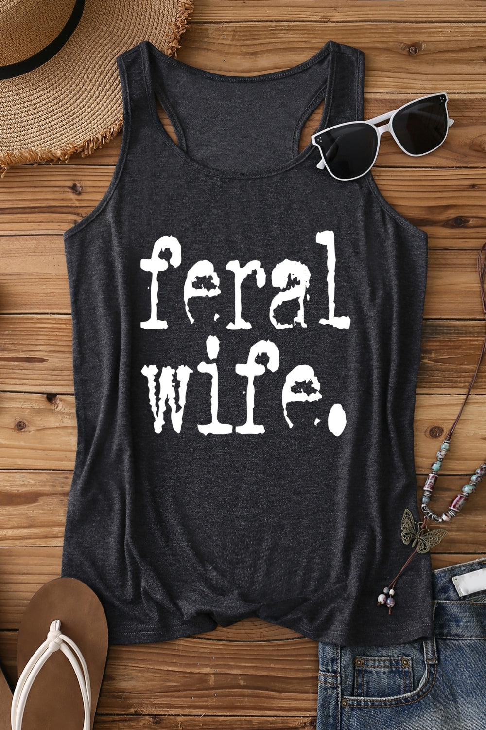 Retro Feral Wife Typography Design Tank Top For Women