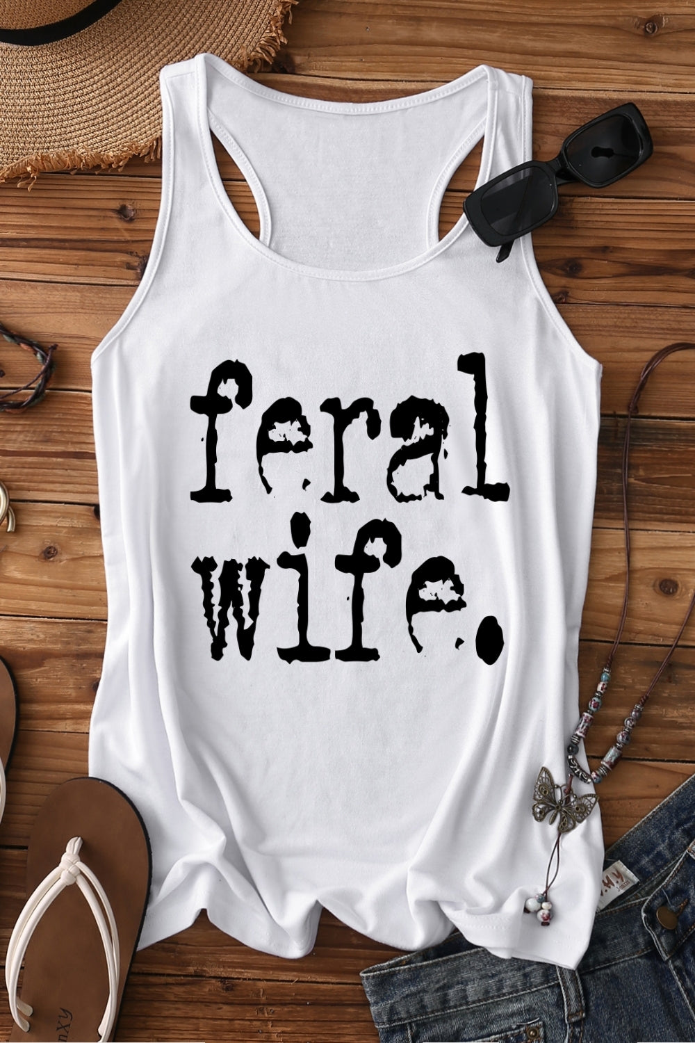 Retro Feral Wife Typography Design Tank Top For Women