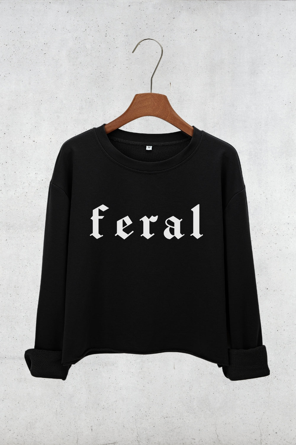 Feral Gothic Font Crop Sweatshirt For Women