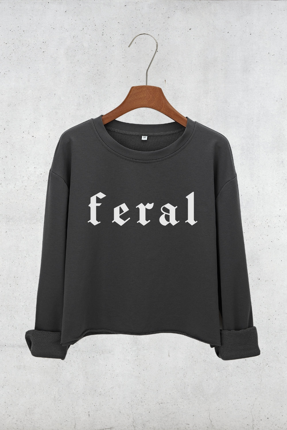 Feral Gothic Font Crop Sweatshirt For Women