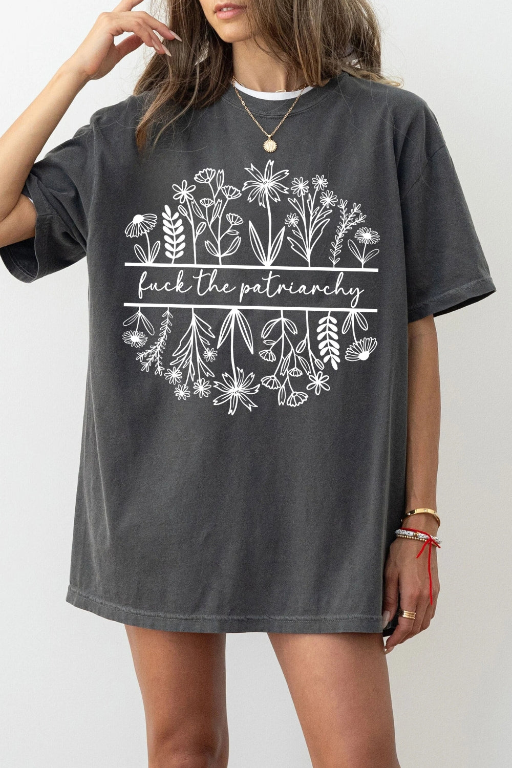 Fuck The Patriarchy Feminist Flowers Tee For Women