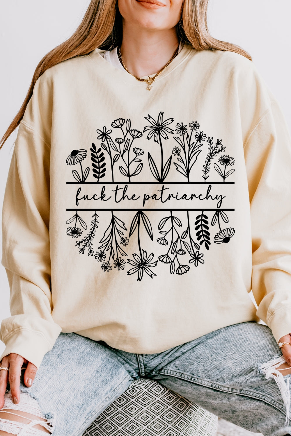 Fuck The Patriarchy Feminist Flowers Sweatshirt For Women