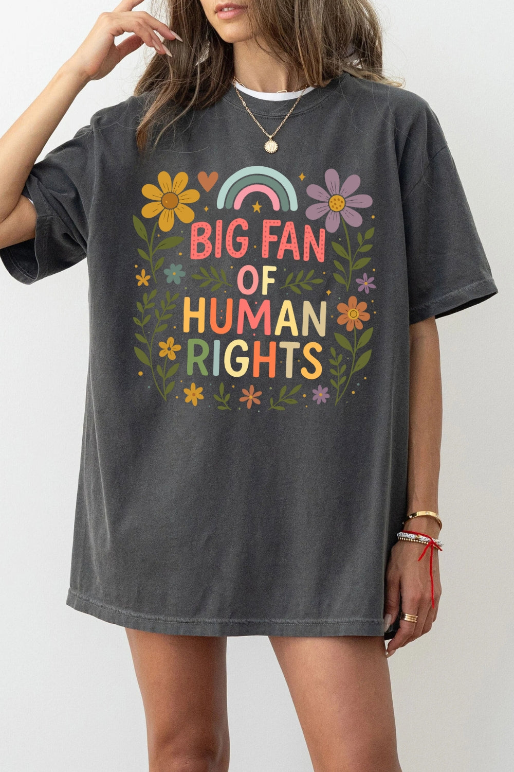 Big Fan Of Human Rights Flowers Tee For Women