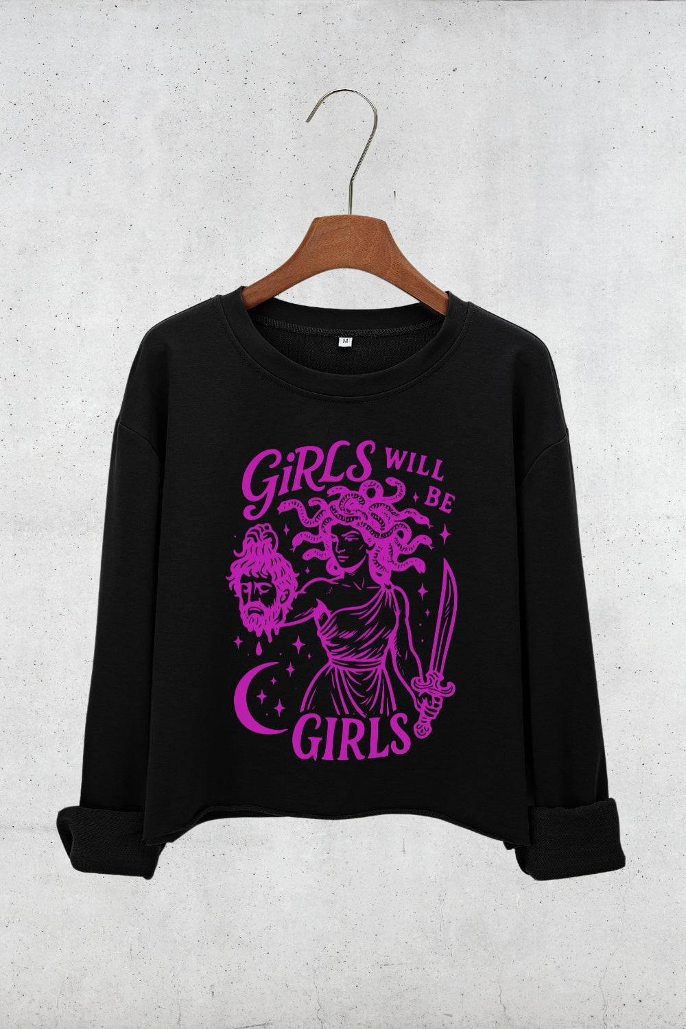 Girls Will Be Girls Medusa Feminist Crop Sweatshirt For Women