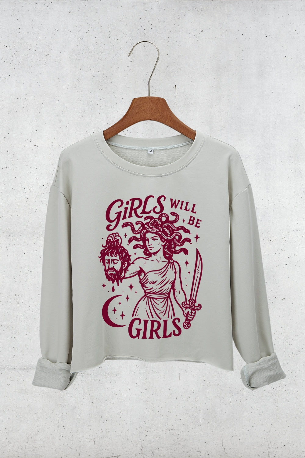 Girls Will Be Girls Medusa Feminist Crop Sweatshirt For Women