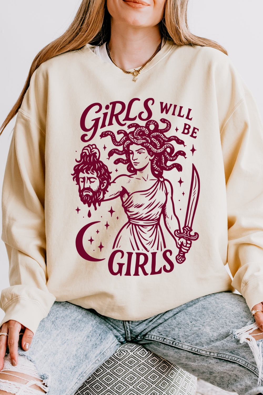 Girls Will Be Girls Medusa Feminist Sweatshirt For Women
