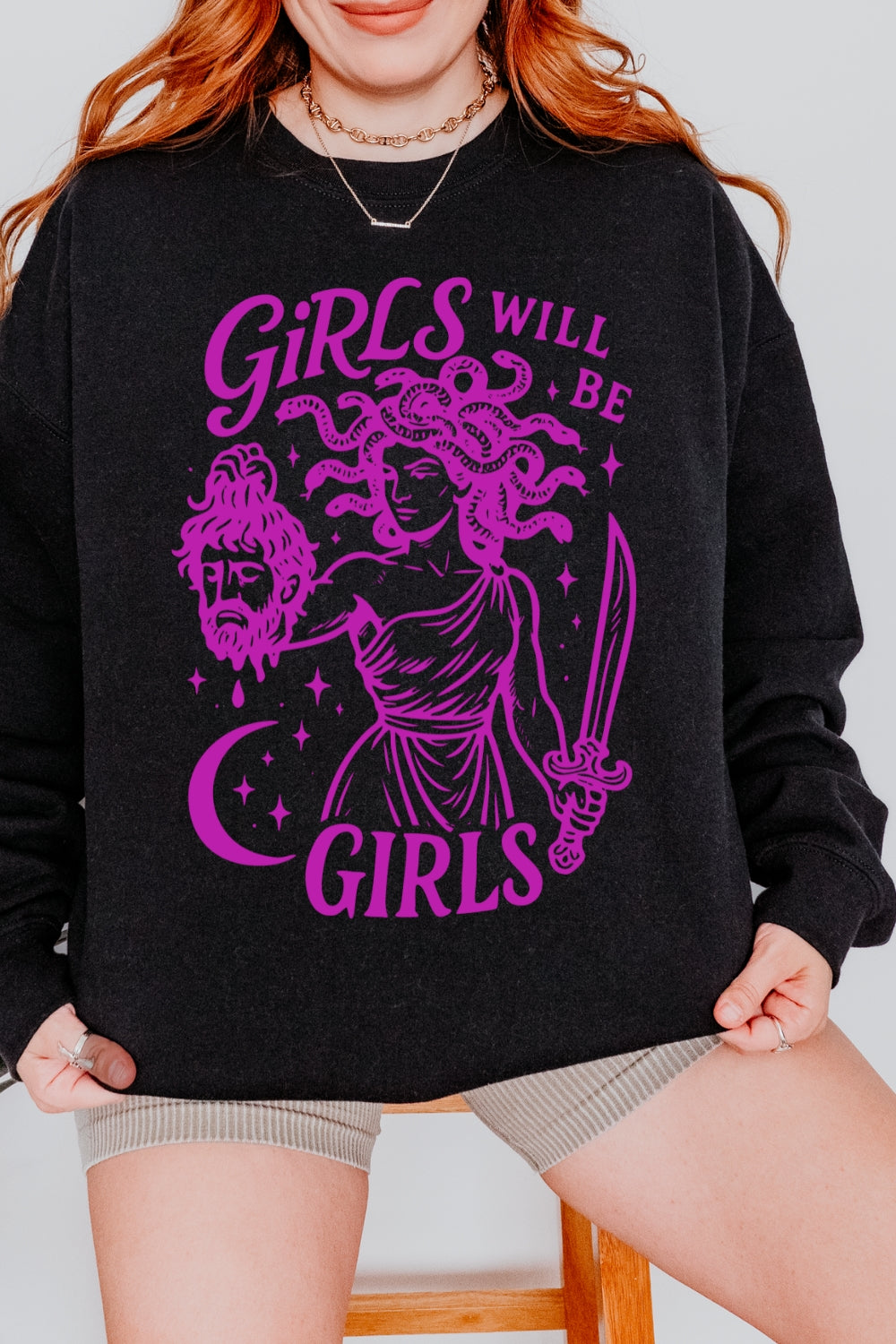 Girls Will Be Girls Medusa Feminist Sweatshirt For Women