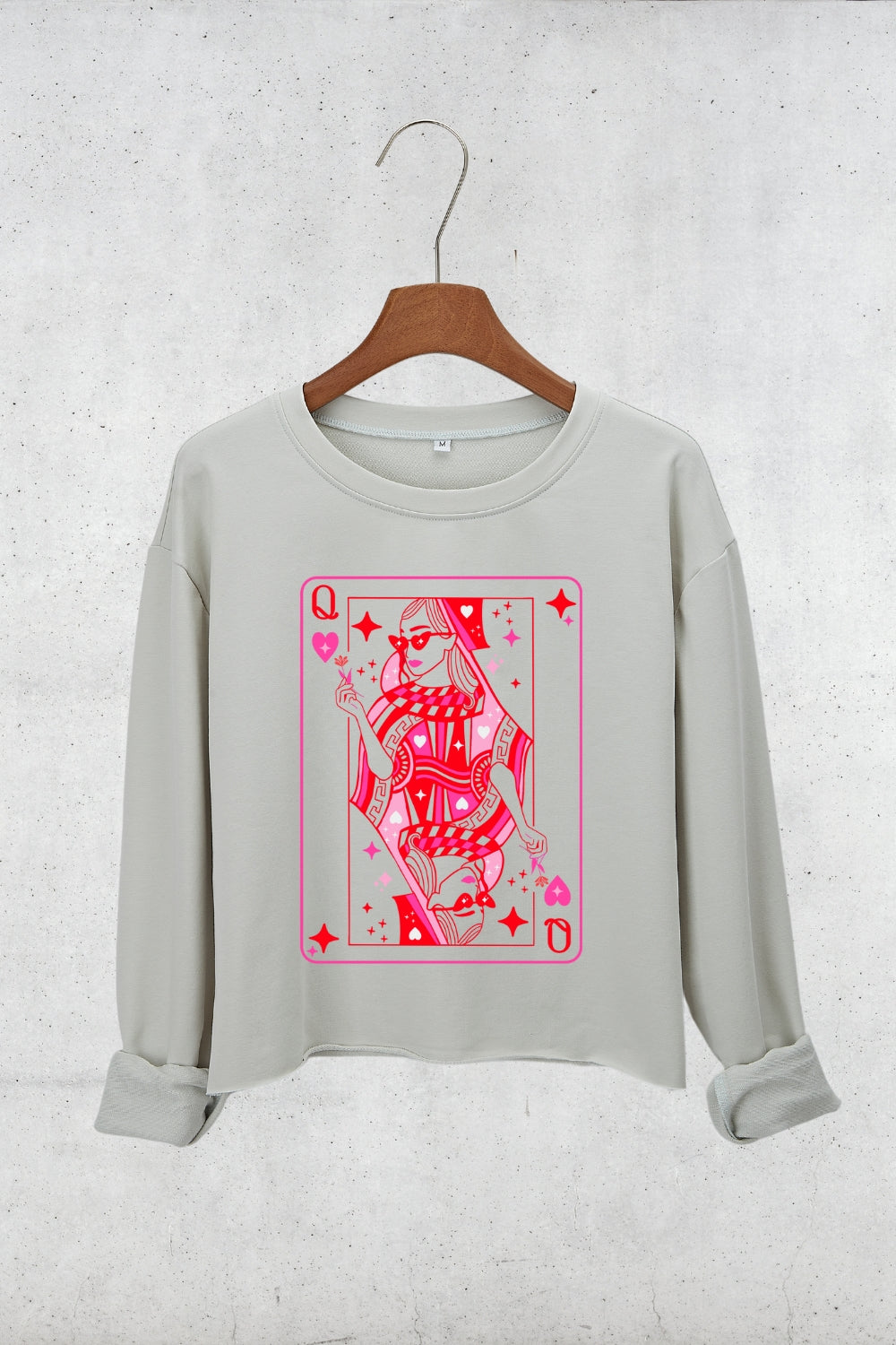 Queen Of Hearts Cute Playing Card Crop Sweatshirt For Women