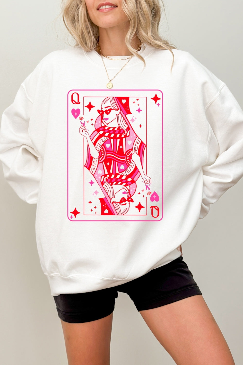 Queen Of Hearts Cute Playing Card Sweatshirt For Women