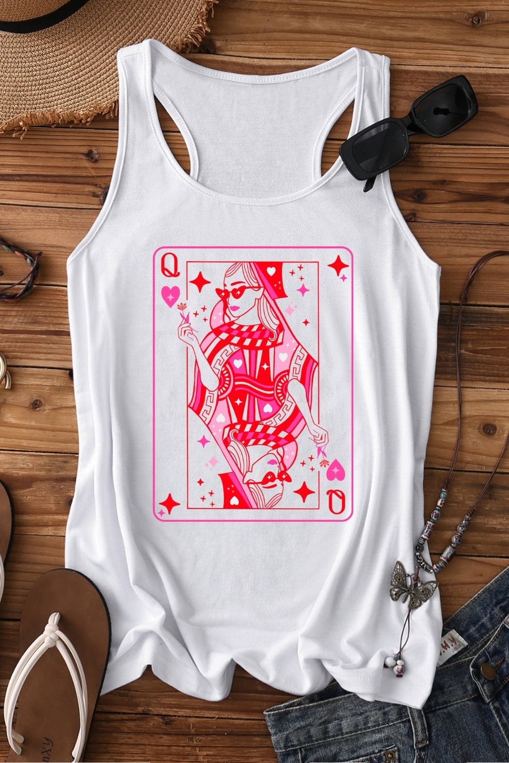 Queen Of Hearts Cute Playing Card Tank Top For Women