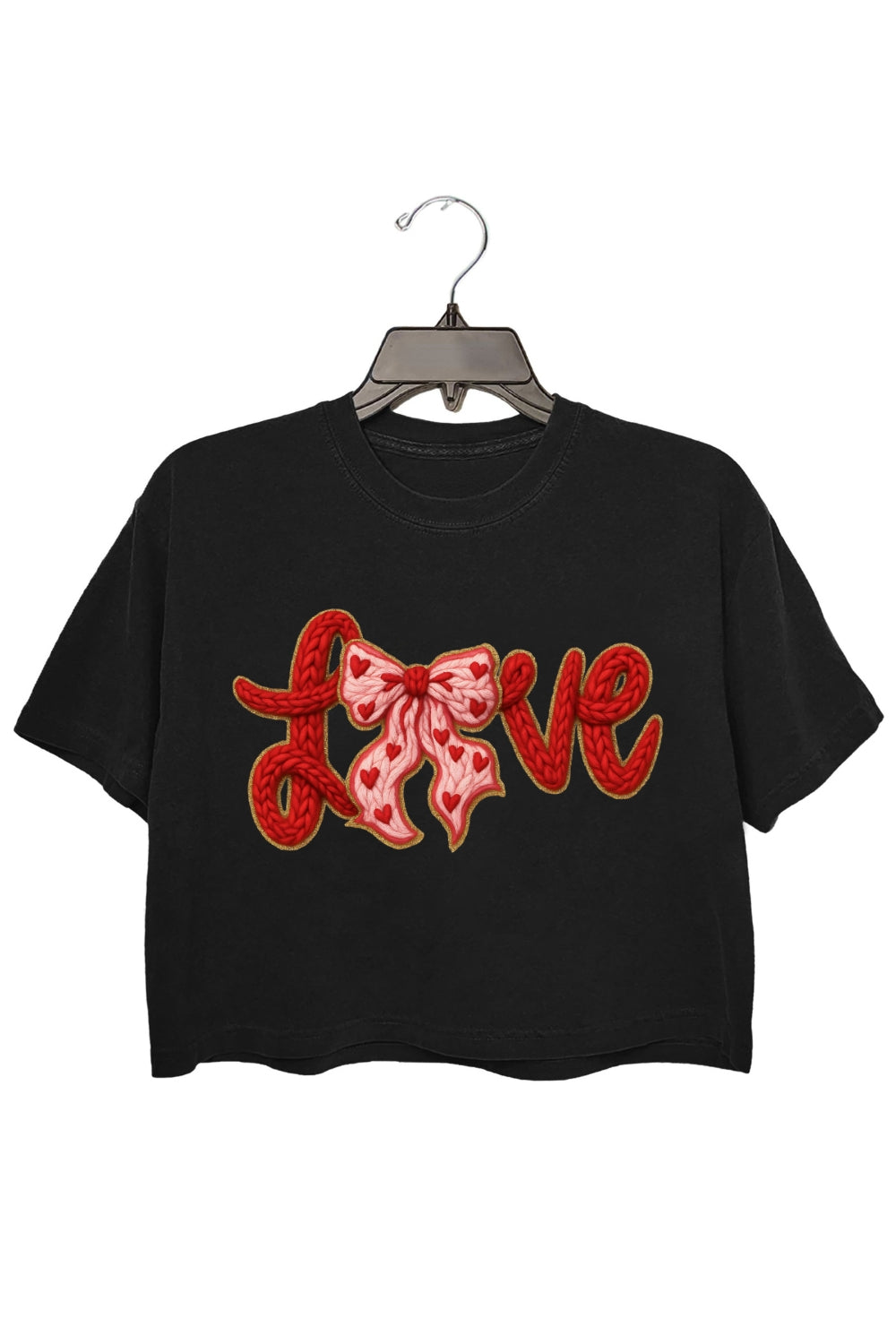 Valentine's Day LOVE Faux Knitted Print Crop Top For Women