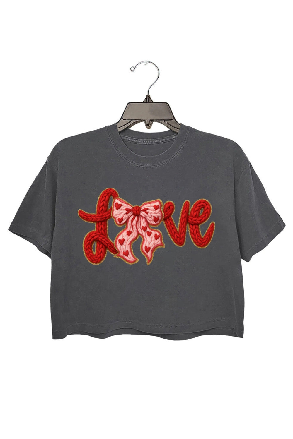 Valentine's Day LOVE Faux Knitted Print Crop Top For Women