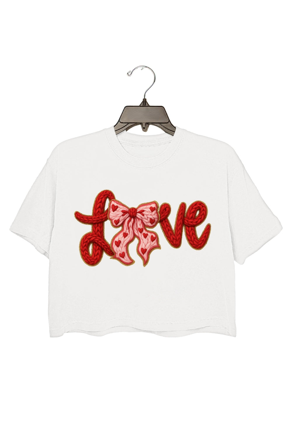 Valentine's Day LOVE Faux Knitted Print Crop Top For Women