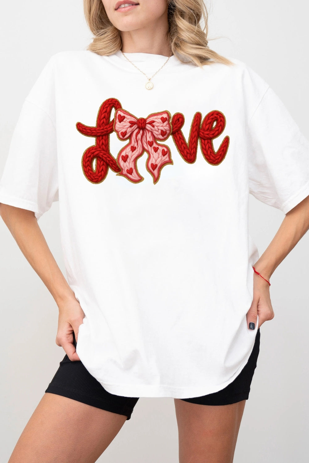 Valentine's Day LOVE Faux Knitted Print Tee For Women