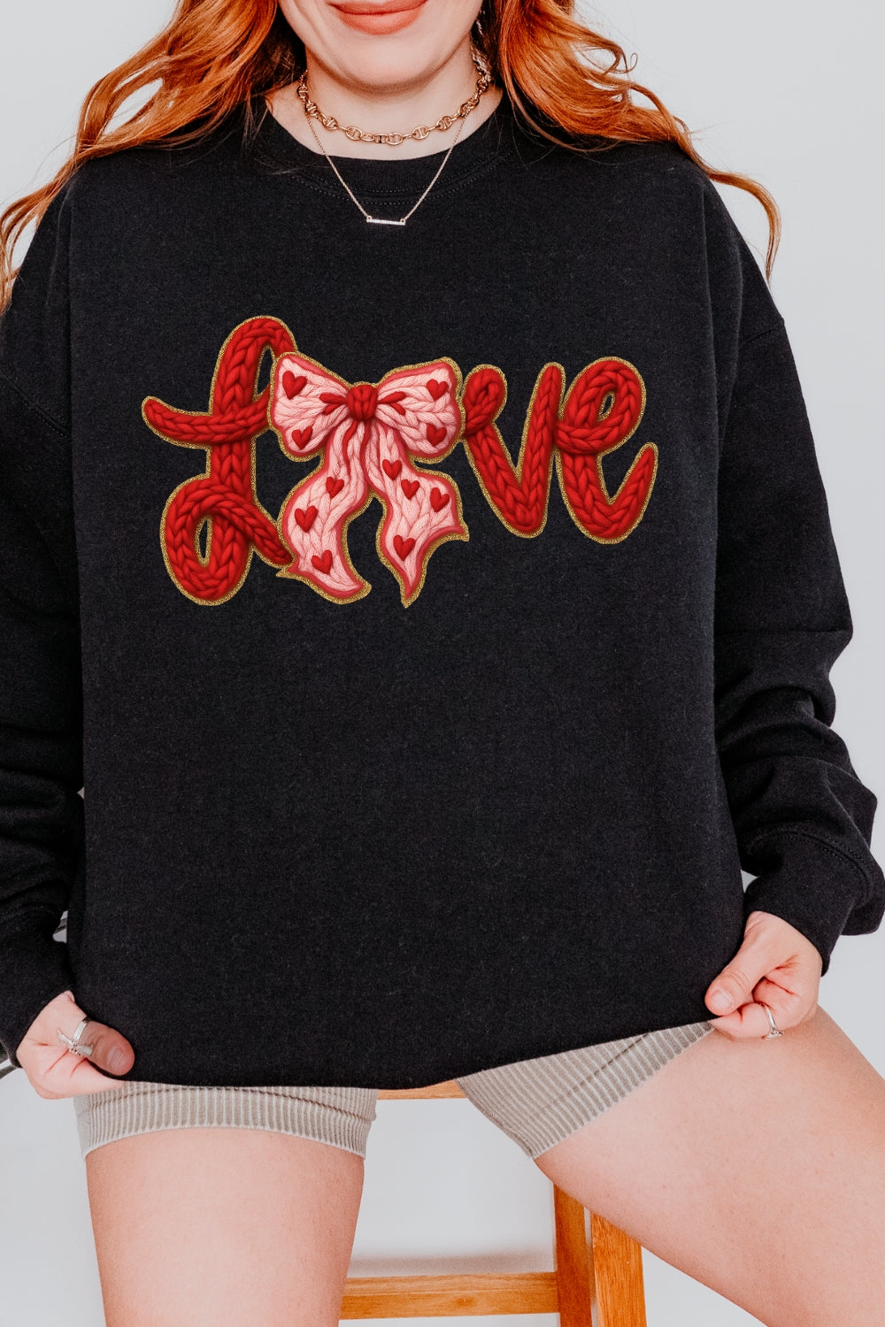Valentine's Day LOVE Faux Knitted Print Sweatshirt For Women