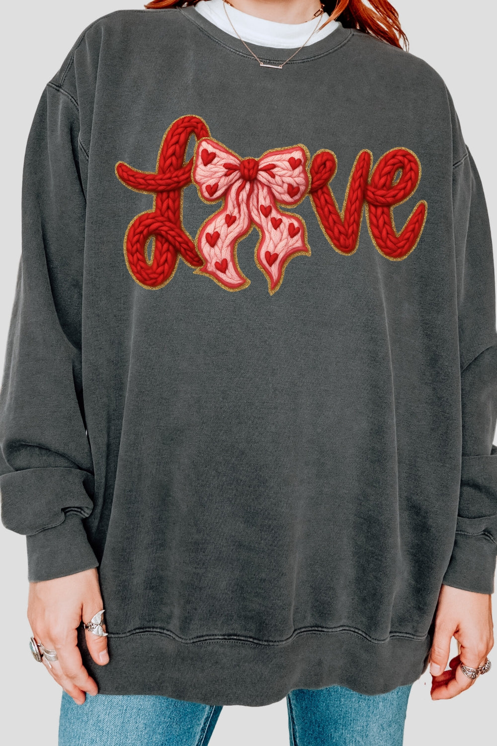 Valentine's Day LOVE Faux Knitted Print Sweatshirt For Women