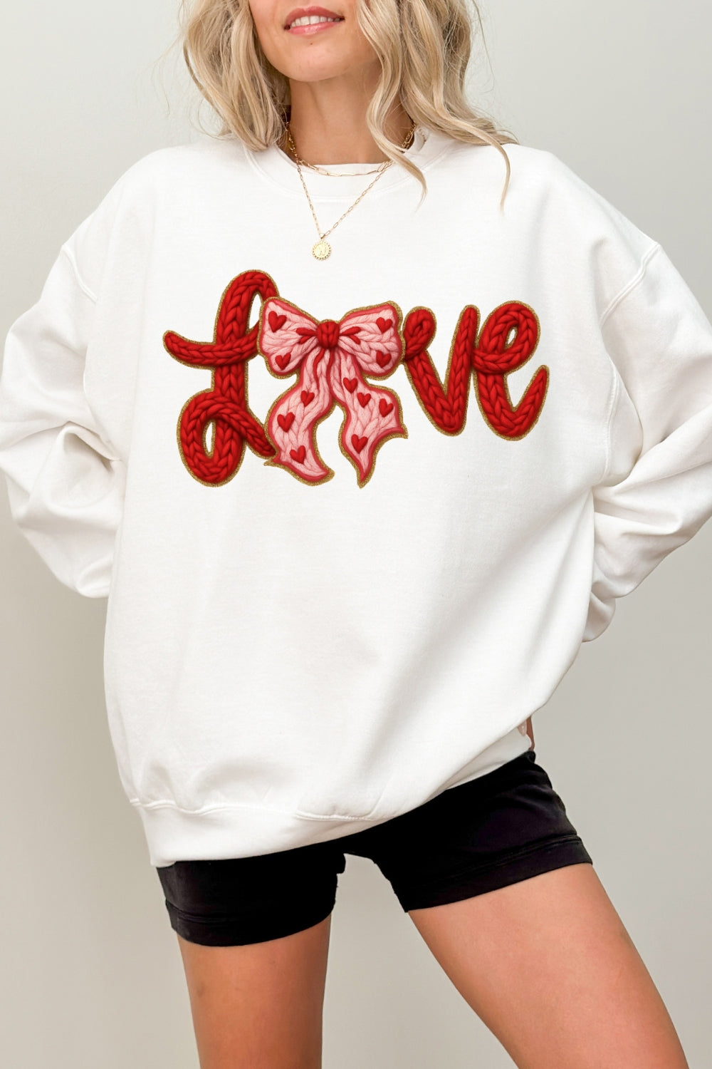 Valentine's Day LOVE Faux Knitted Print Sweatshirt For Women