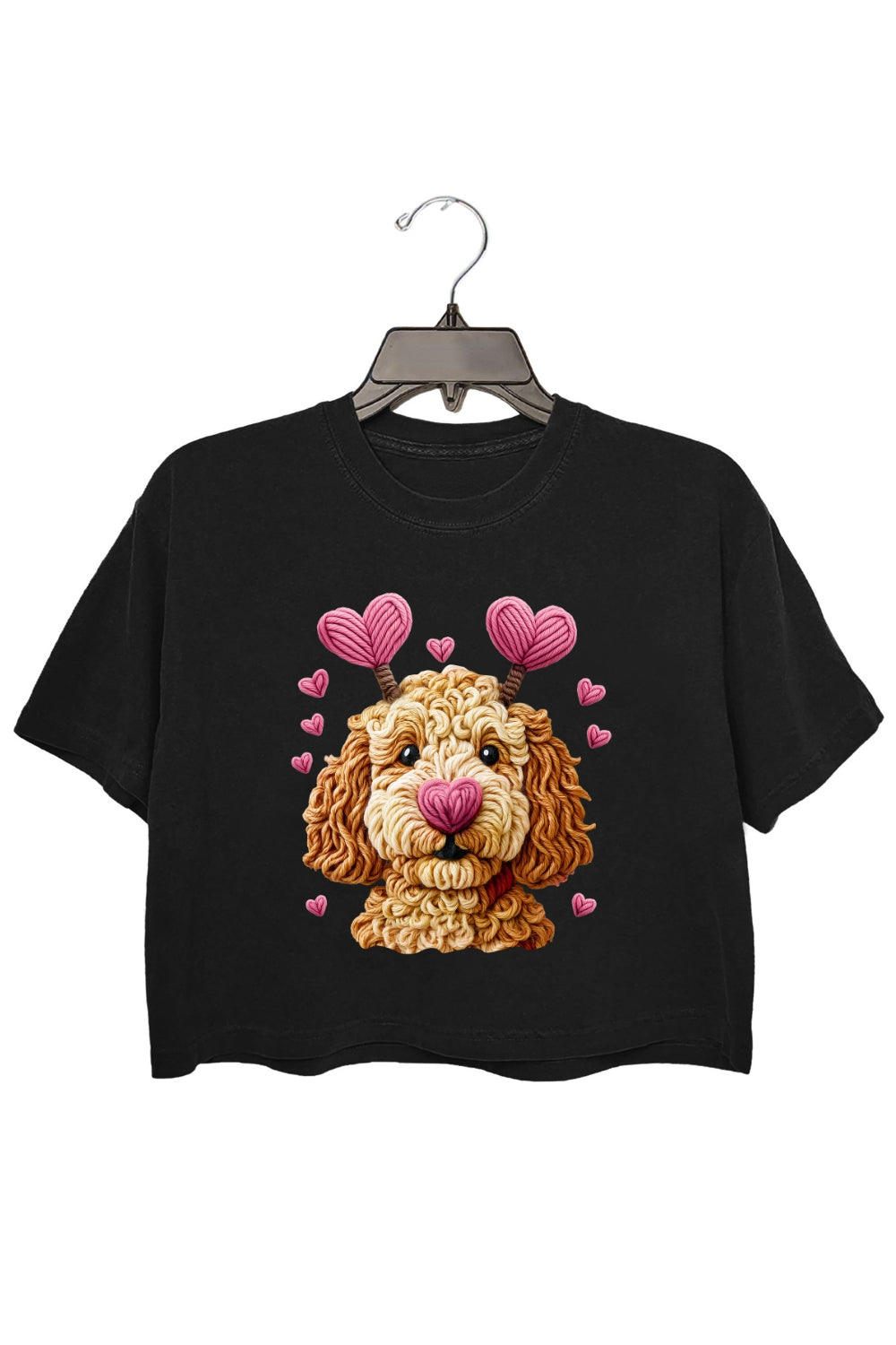 Valentines Dog Heart Faux Yarn Print Crop Top For Women