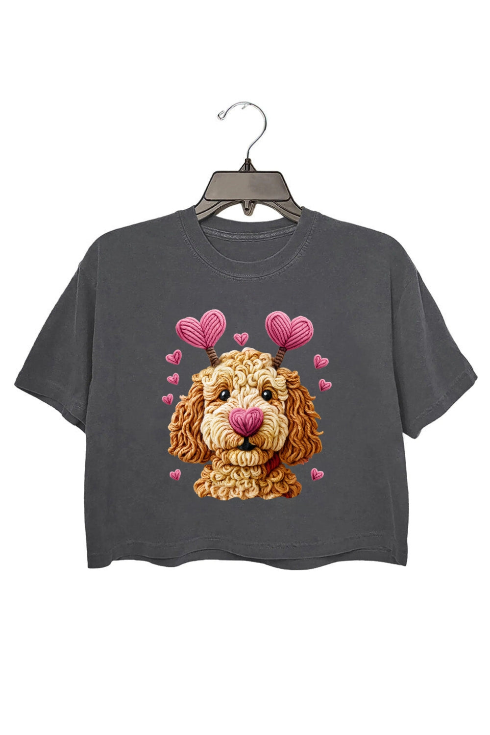 Valentines Dog Heart Faux Yarn Print Crop Top For Women
