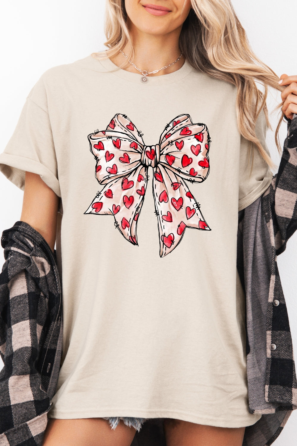 Retro Heart Valentine's Day Coquette Bow Tee For Women