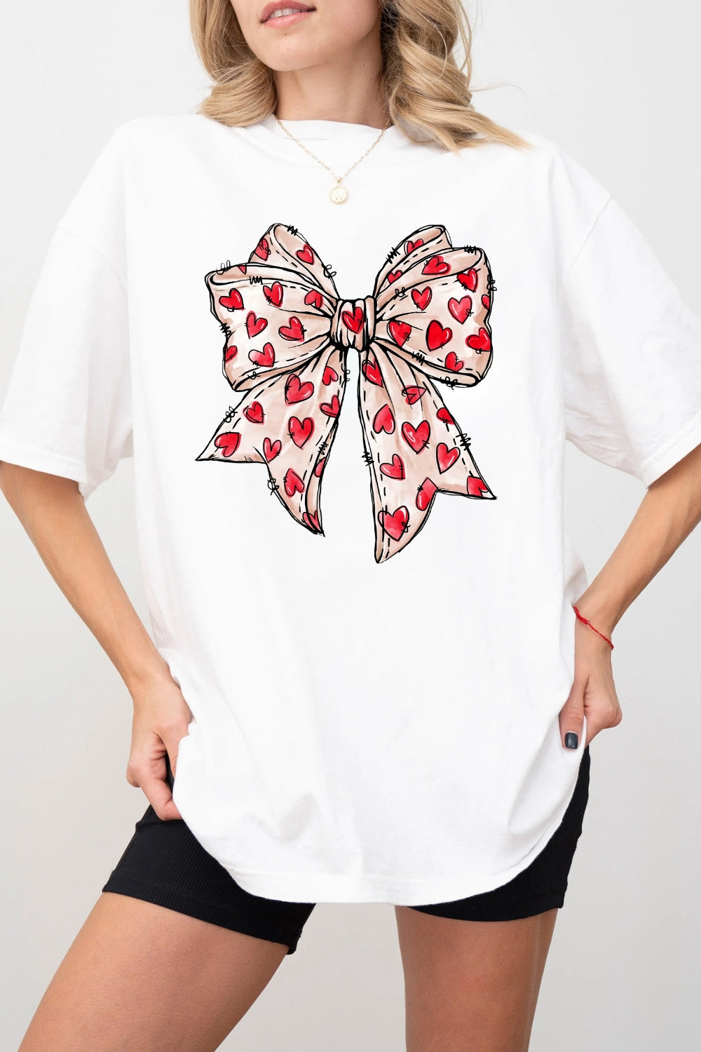 Retro Heart Valentine's Day Coquette Bow Tee For Women