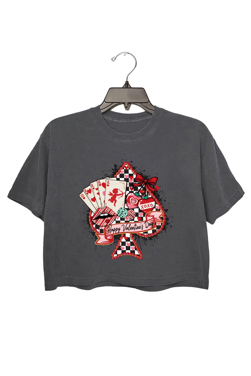Western Checkered Heart Valentine Crop Top For Women