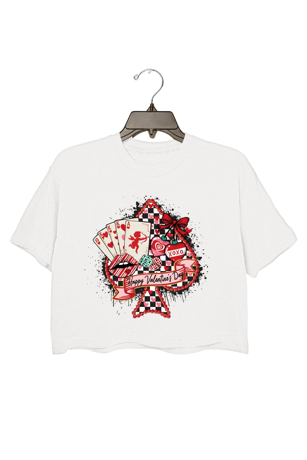 Western Checkered Heart Valentine Crop Top For Women