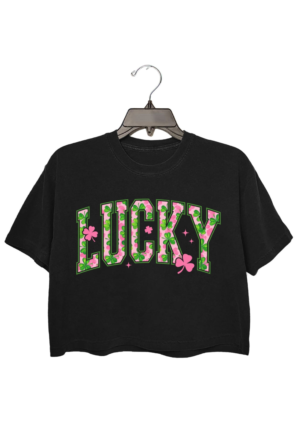 Pink Shamrock Lucky St Patrick's Day Crop Top For Women