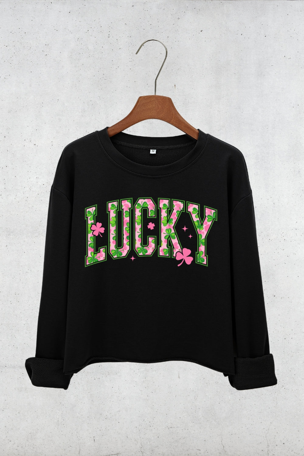 Pink Shamrock Lucky St Patrick's Day Crop Sweatshirt For Women