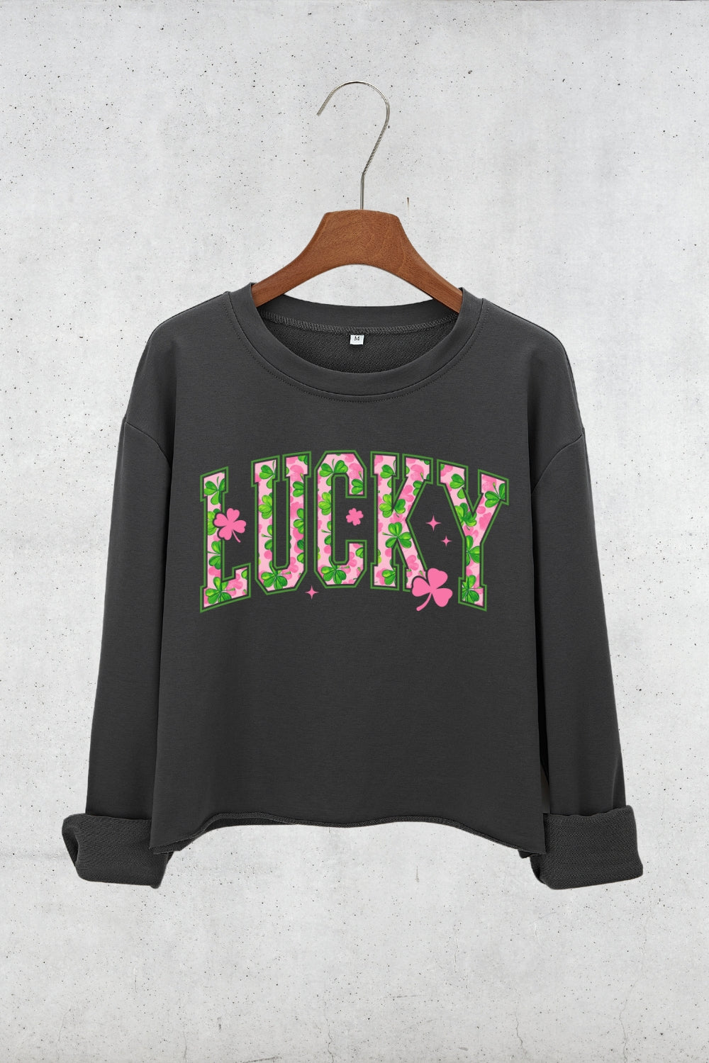 Pink Shamrock Lucky St Patrick's Day Crop Sweatshirt For Women