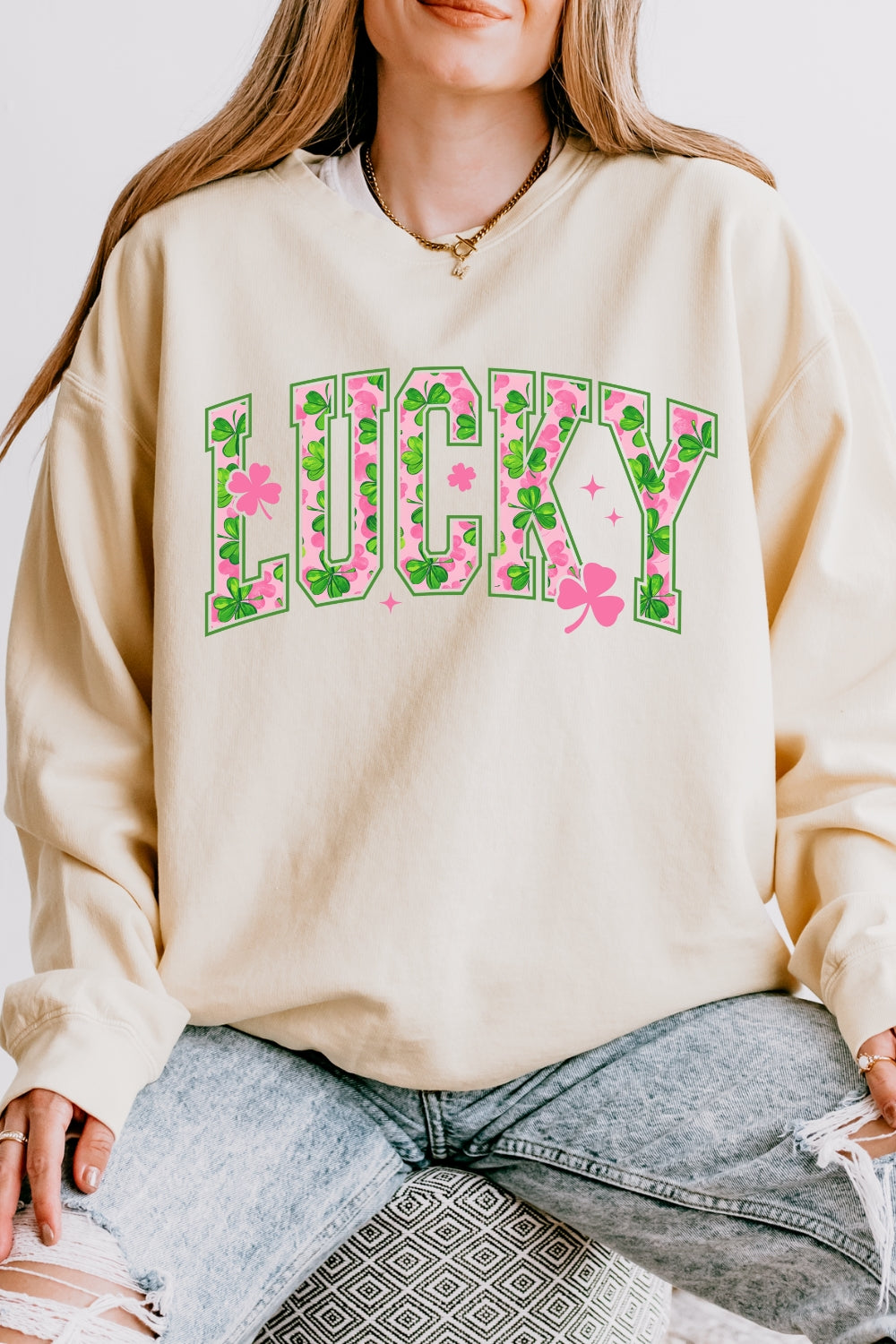 Pink Shamrock Lucky St Patrick's Day Sweatshirt For Women