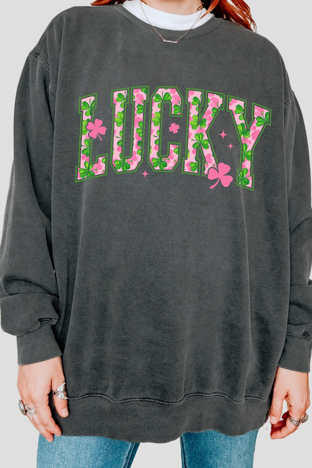 Pink Shamrock Lucky St Patrick's Day Sweatshirt For Women