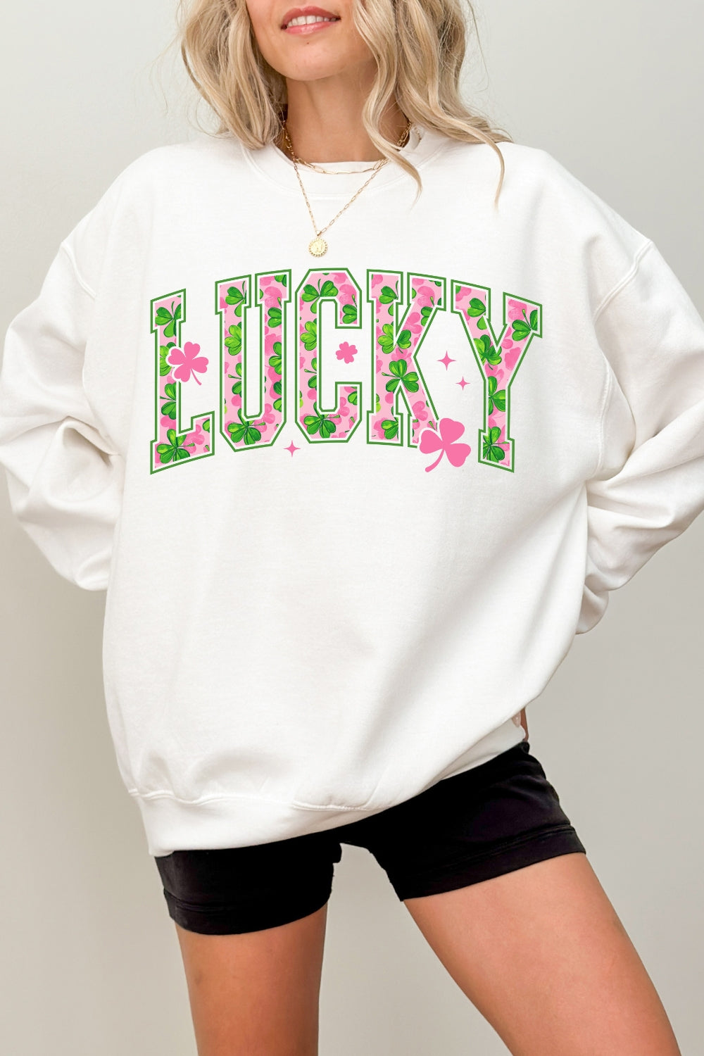 Pink Shamrock Lucky St Patrick's Day Sweatshirt For Women