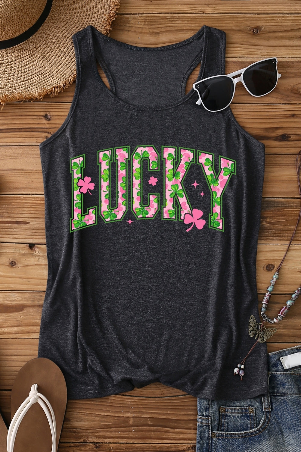 Pink Shamrock Lucky St Patrick's Day Tank Top For Women