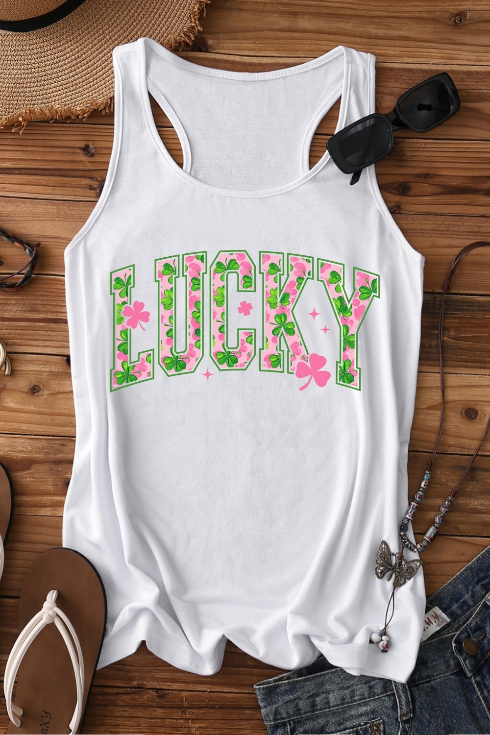 Pink Shamrock Lucky St Patrick's Day Tank Top For Women
