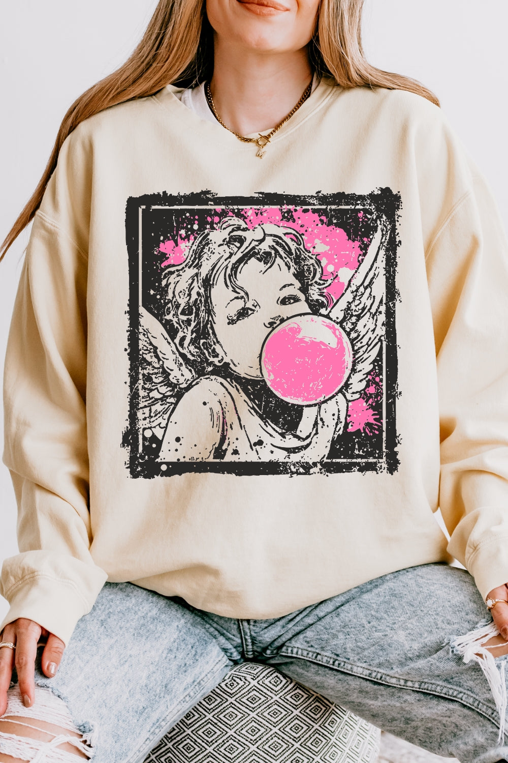 Preppy Cupid Blowing Bubble Vday Sweatshirt For Women