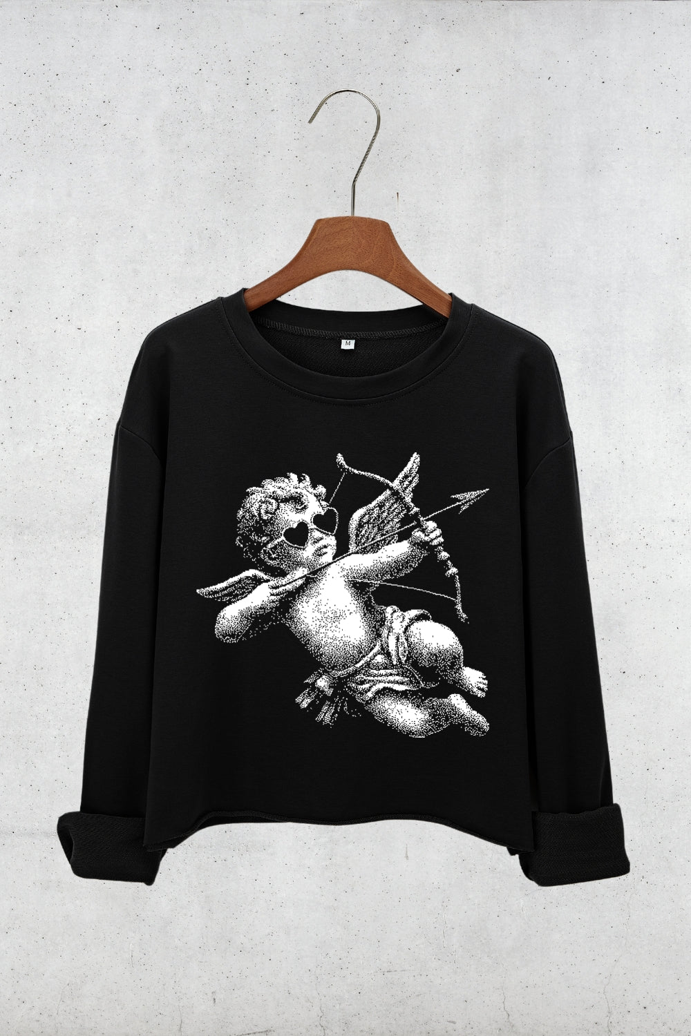 Halftone Cupid Trendy Valentine Crop Sweatshirt For Women