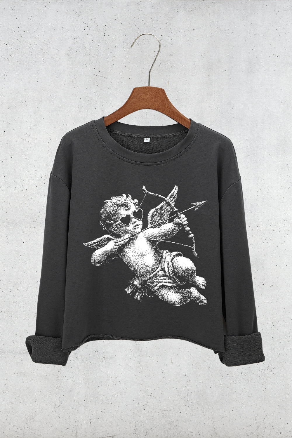Halftone Cupid Trendy Valentine Crop Sweatshirt For Women