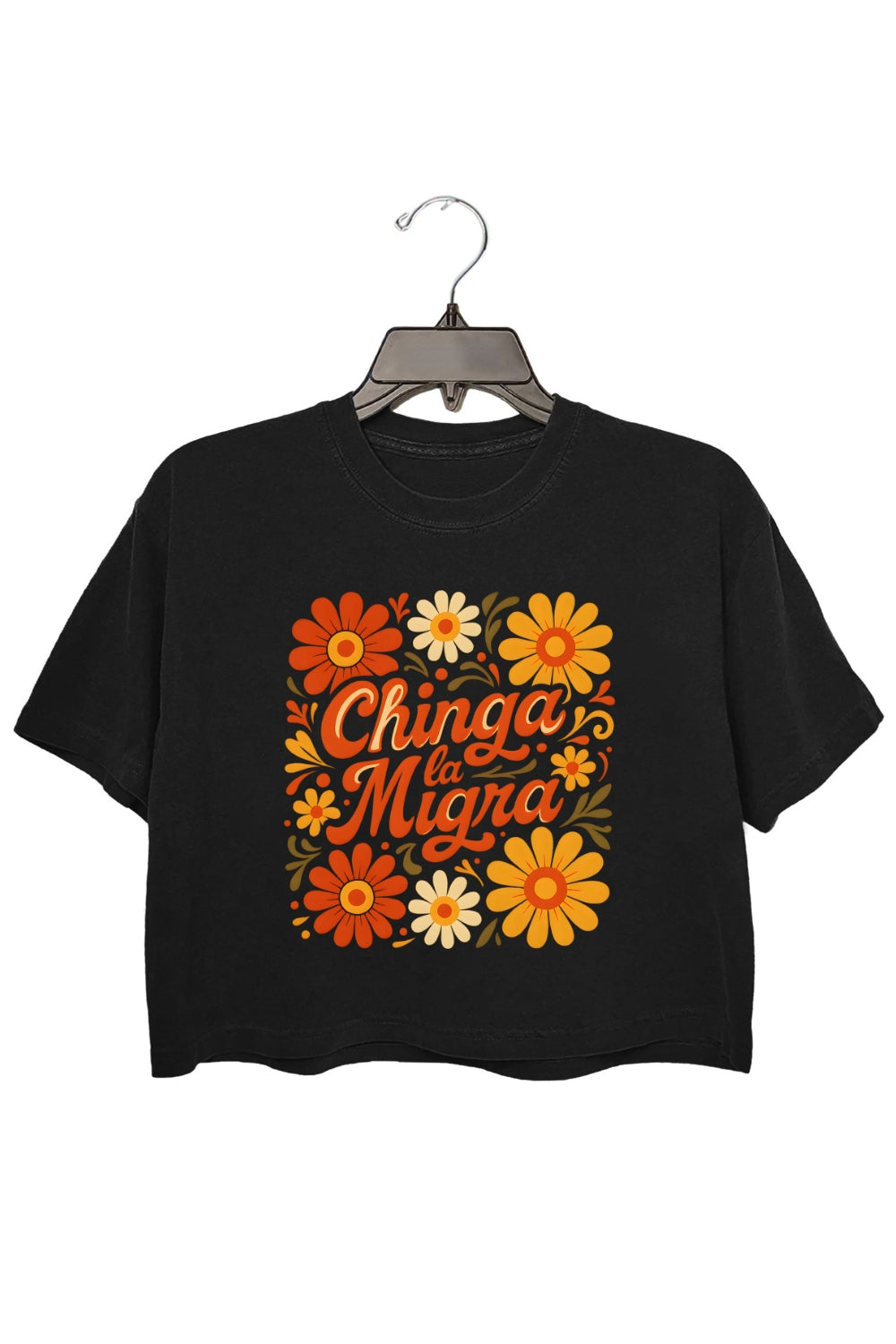 Retro Floral Spanish Phrase Crop Top For Women
