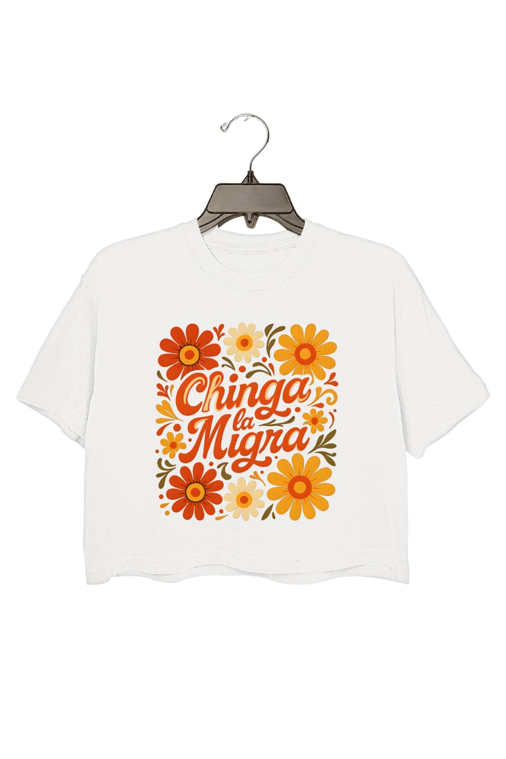 Retro Floral Spanish Phrase Crop Top For Women