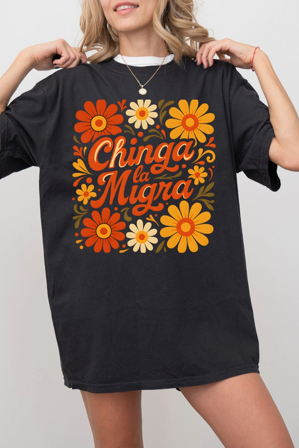 Retro Floral Spanish Phrase Tee For Women