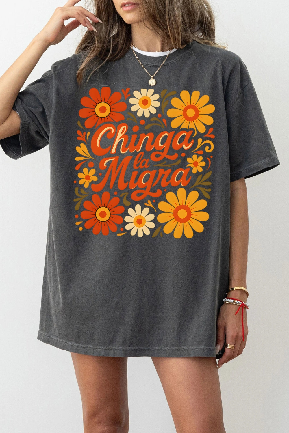 Retro Floral Spanish Phrase Tee For Women