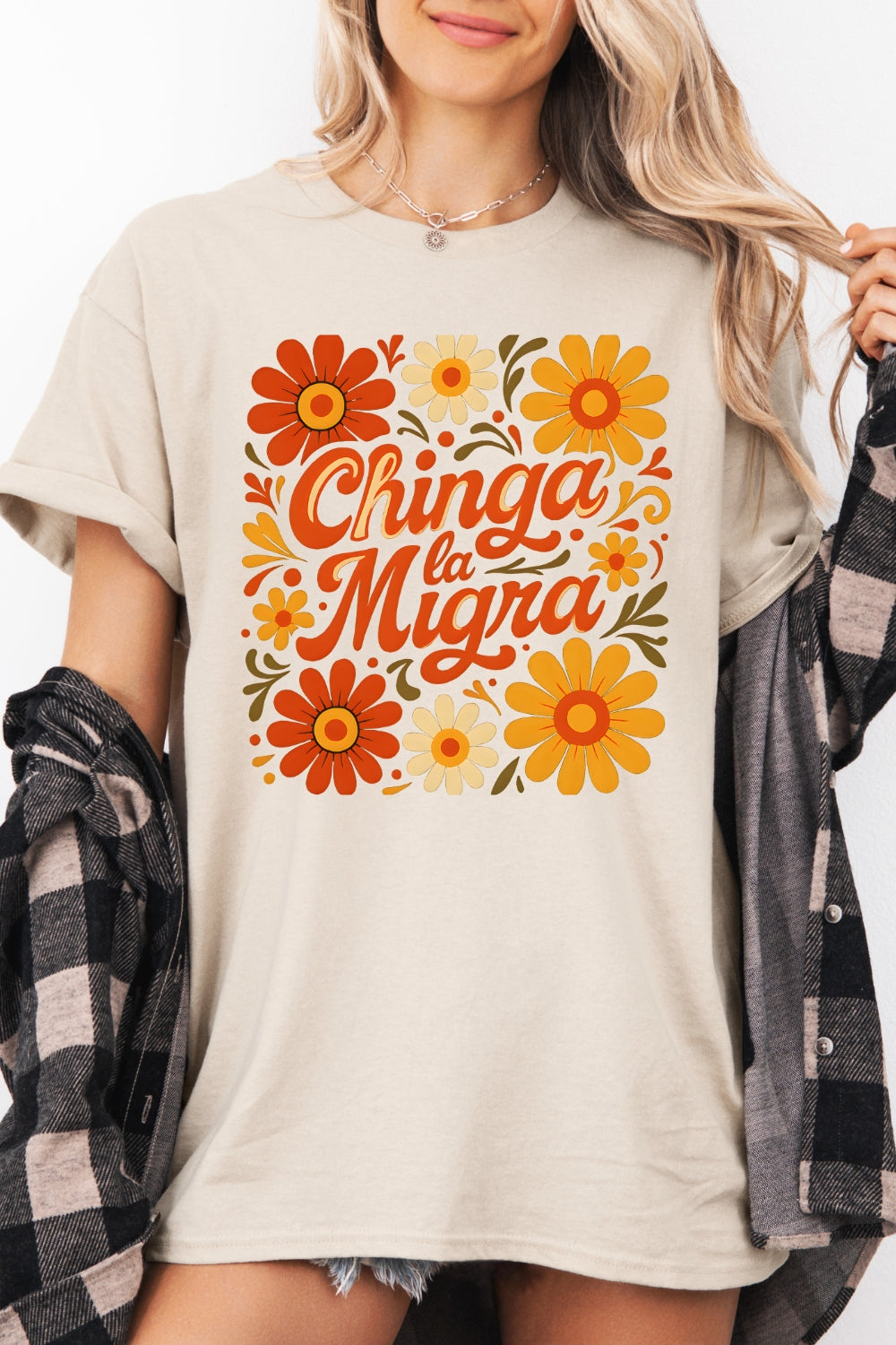 Retro Floral Spanish Phrase Tee For Women