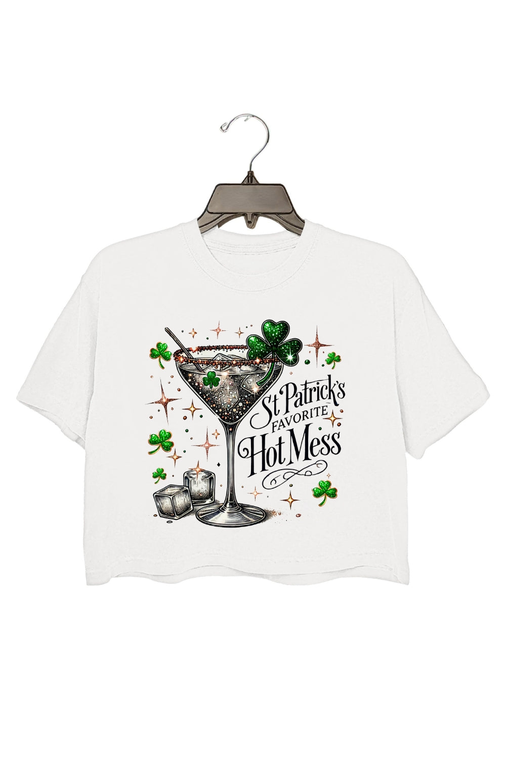 St Patrick’s Hot Mess Shamrock Cocktail Crop Top For Women
