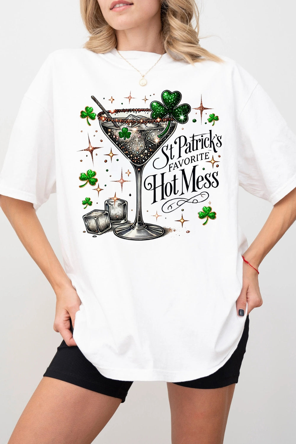 St Patrick’s Hot Mess Shamrock Cocktail Tee For Women