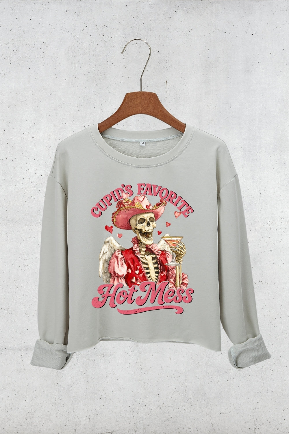 Cupid's Favorite Hot Mess Skull Crop Sweatshirt For Women